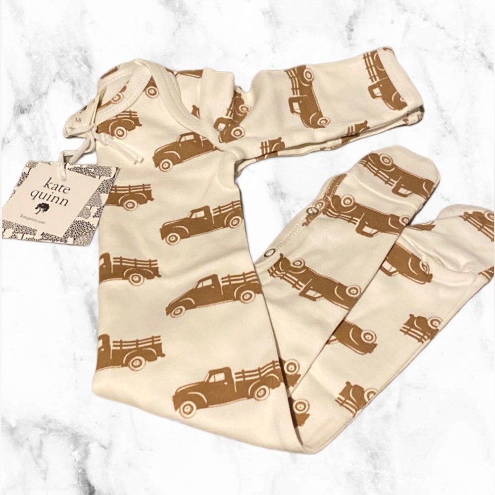 Kate Quinn long sleeve lap neck footie cinnamon farm trucks size NB